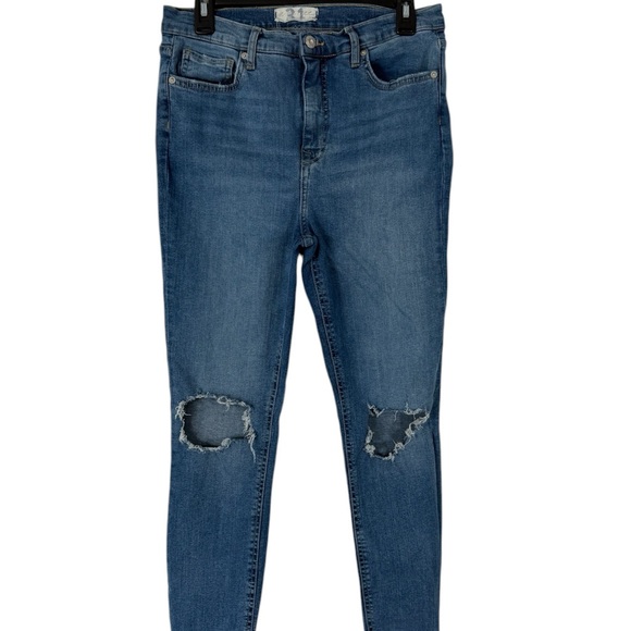 Free People Womens Size 31 Blue Busted Knee Skinny Fit Jeans Distressed - Picture 3 of 8